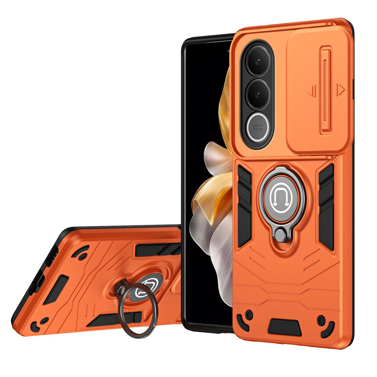 For vivo V70 FE 5G Camshield Ring Holder Phone Case - Orange - EDA009289605D