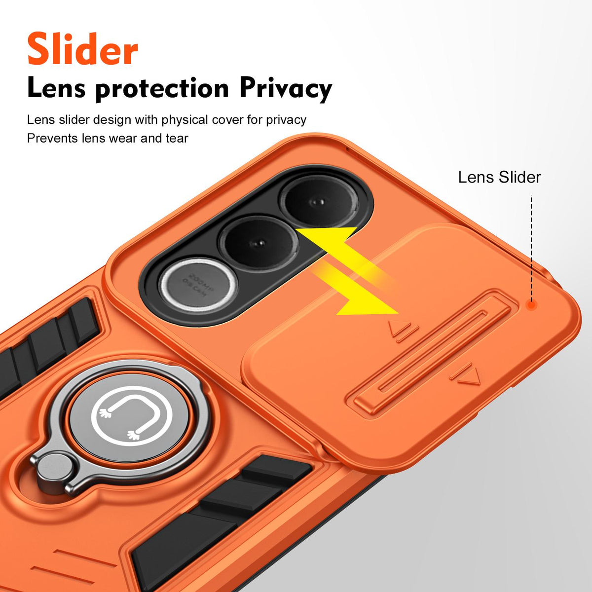 For vivo V70 FE 5G Camshield Ring Holder Phone Case - Orange - EDA009289605D