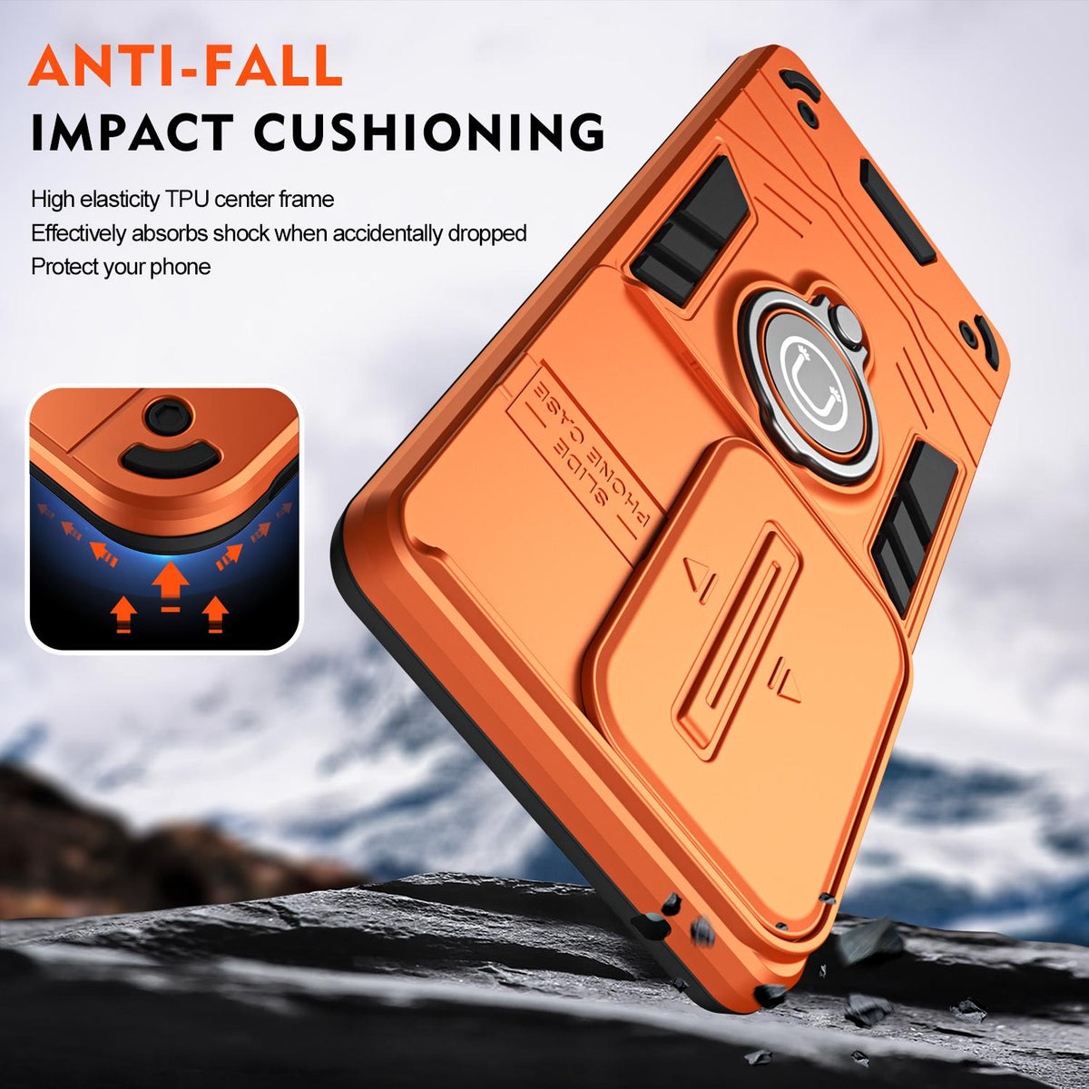 For vivo V70 FE 5G Camshield Ring Holder Phone Case - Orange - EDA009289605D