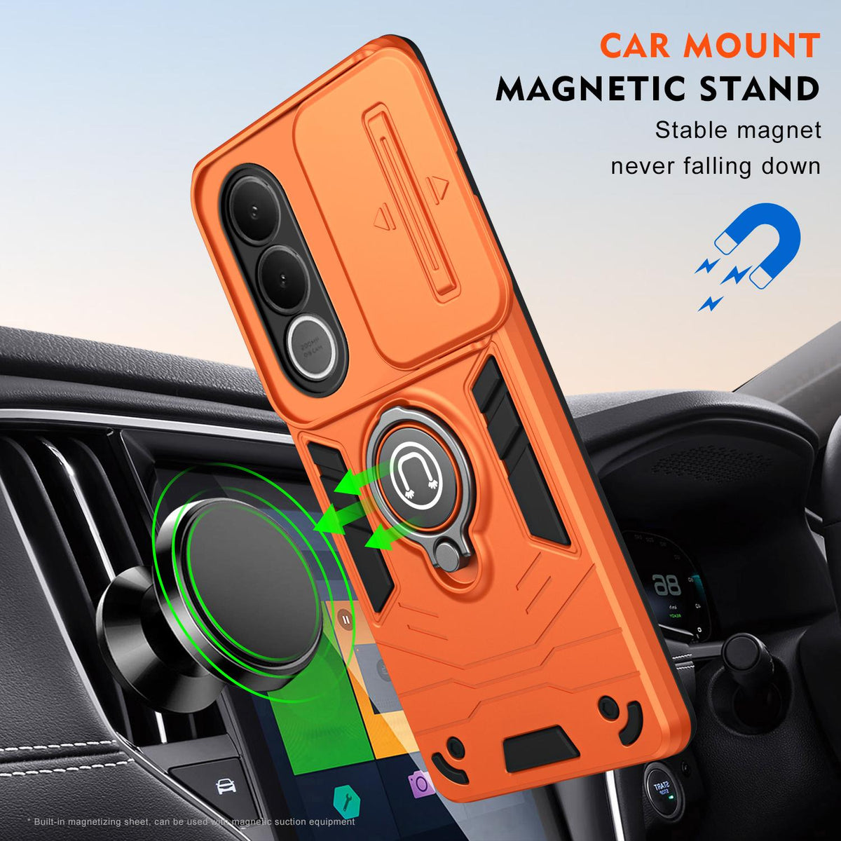 For vivo V70 FE 5G Camshield Ring Holder Phone Case - Orange - EDA009289605D