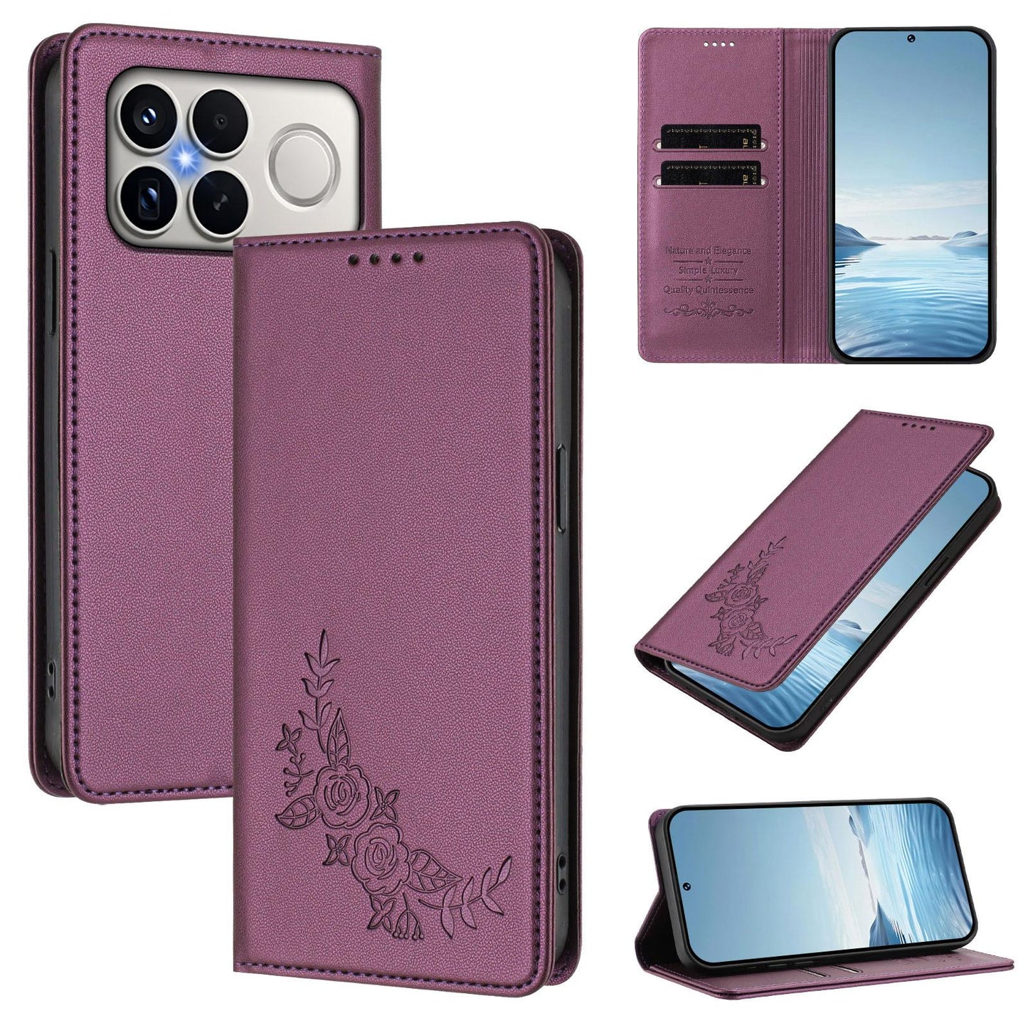For Xiaomi Poco F8 Ultra 5G / Redmi K90 Pro Max Peony Embossed Magnetic RFID Vegan Leather Phone Case(Violet Purple)