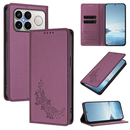 For Xiaomi Poco F8 Ultra 5G / Redmi K90 Pro Max Peony Embossed Magnetic RFID Vegan Leather Phone Case(Violet Purple)