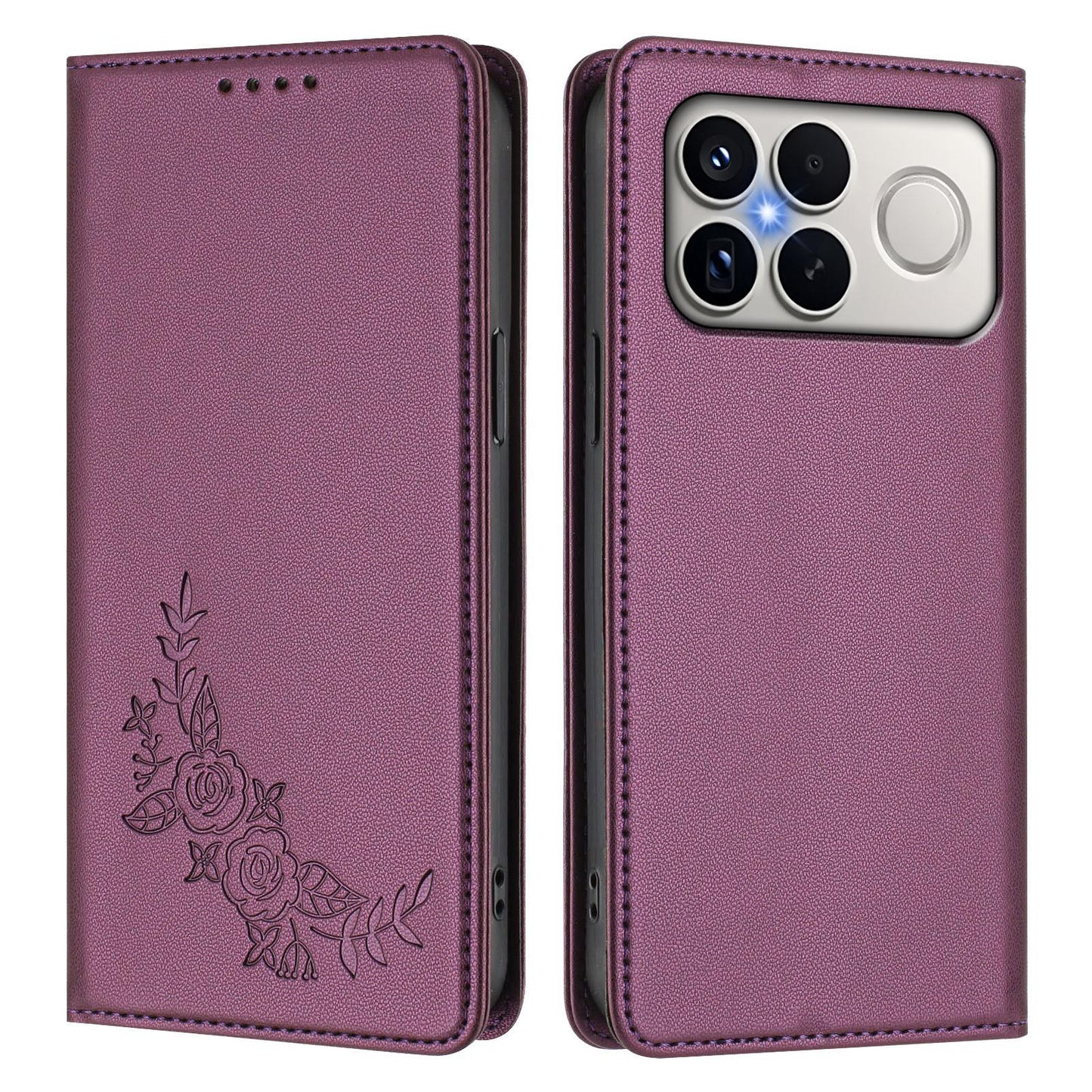 For Xiaomi Poco F8 Ultra 5G / Redmi K90 Pro Max Peony Embossed Magnetic RFID Vegan Leather Phone Case(Violet Purple)