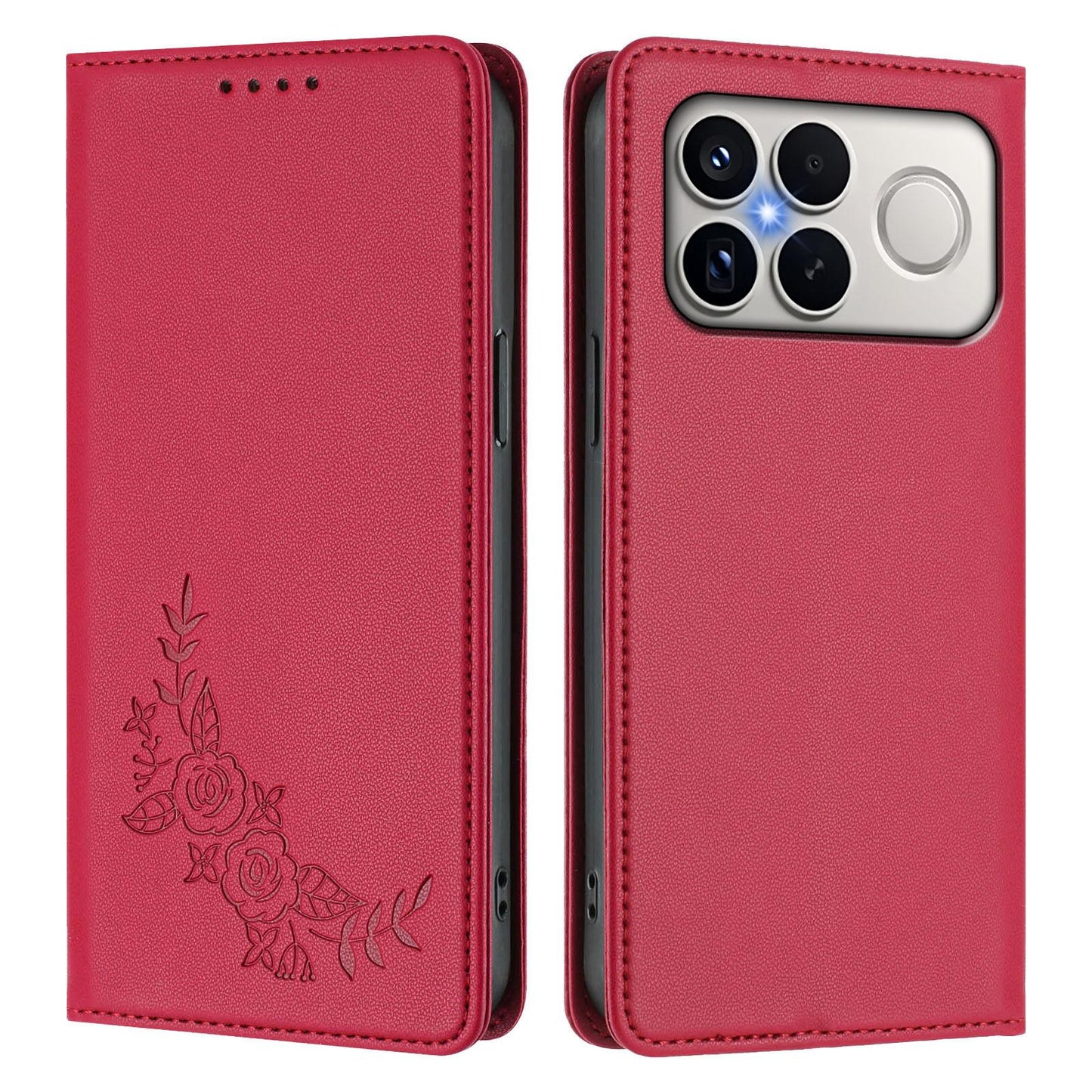For Xiaomi Poco F8 Ultra 5G / Redmi K90 Pro Max Peony Embossed Magnetic RFID Vegan Leather Phone Case(Red)