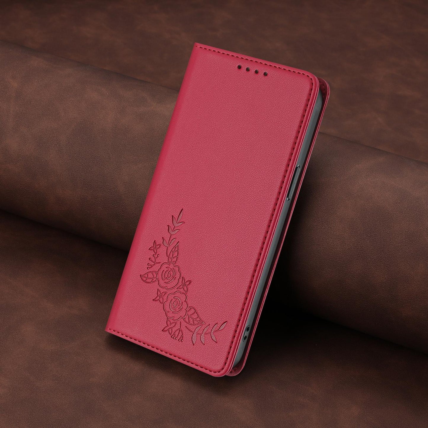 For Xiaomi Poco F8 Ultra 5G / Redmi K90 Pro Max Peony Embossed Magnetic RFID Vegan Leather Phone Case(Red)