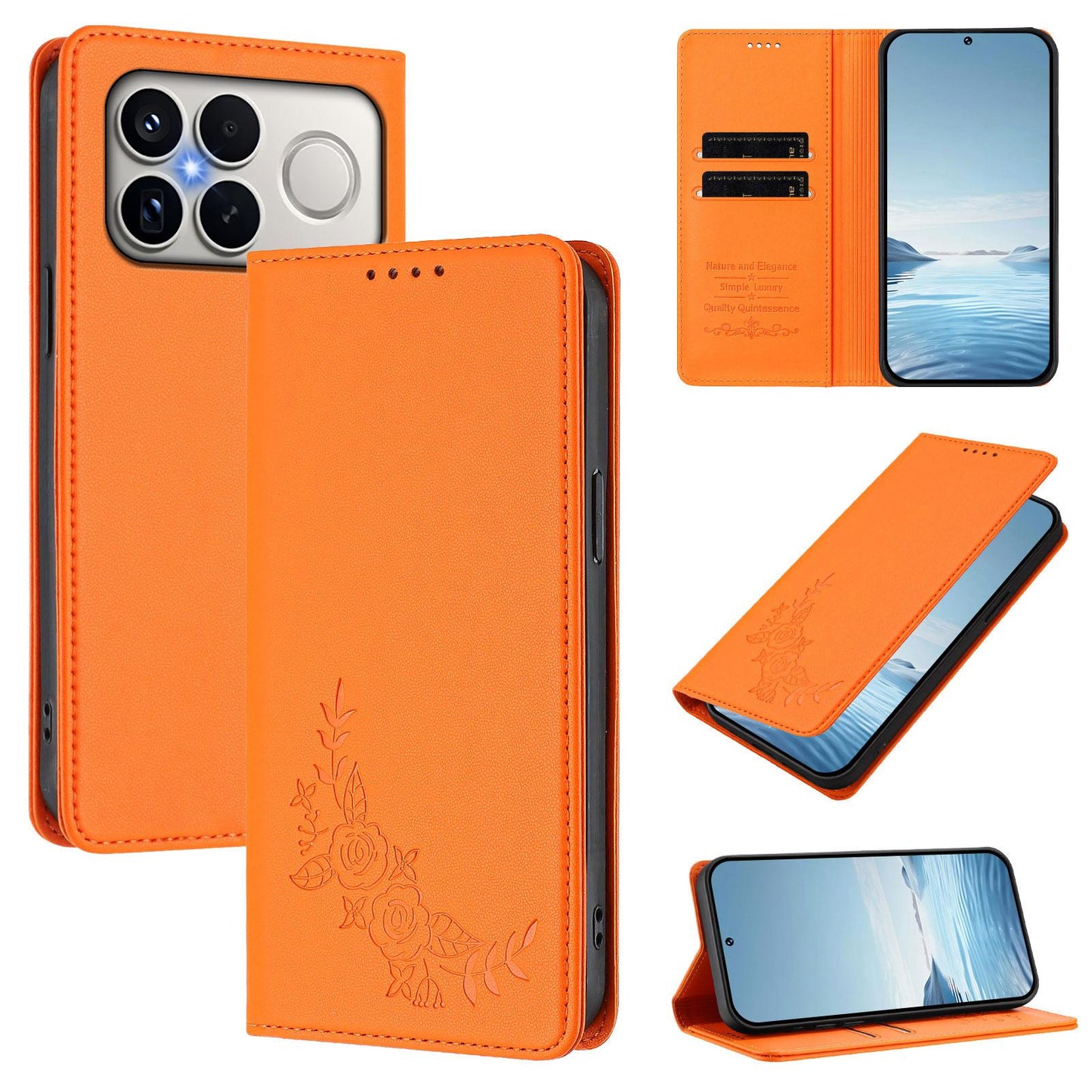 For Xiaomi Poco F8 Ultra 5G / Redmi K90 Pro Max Peony Embossed Magnetic RFID Vegan Leather Phone Case(Orange)