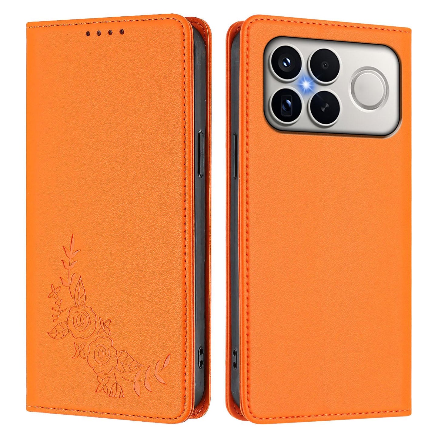 For Xiaomi Poco F8 Ultra 5G / Redmi K90 Pro Max Peony Embossed Magnetic RFID Vegan Leather Phone Case(Orange)