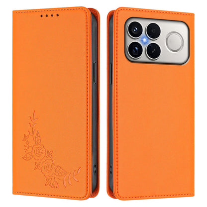 For Xiaomi Poco F8 Ultra 5G / Redmi K90 Pro Max Peony Embossed Magnetic RFID Vegan Leather Phone Case(Orange)