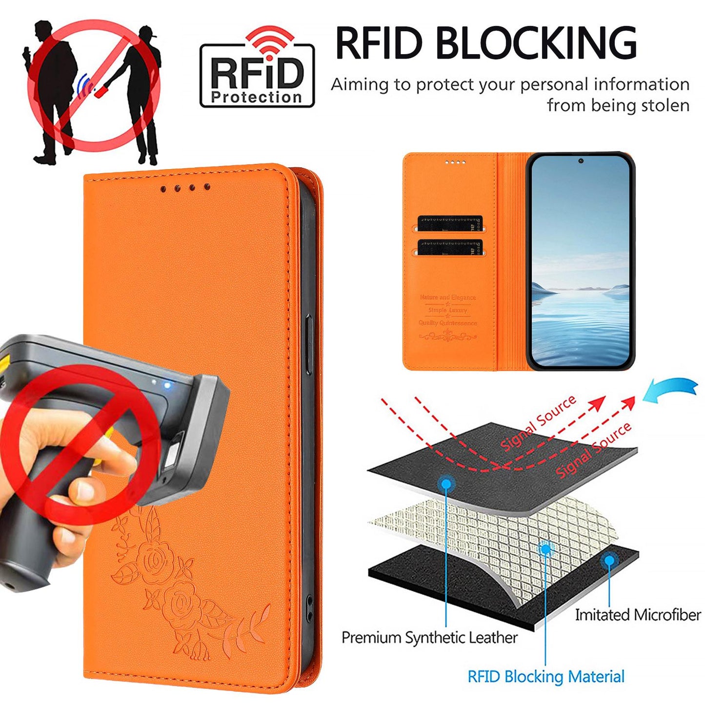 For Xiaomi Poco F8 Ultra 5G / Redmi K90 Pro Max Peony Embossed Magnetic RFID Vegan Leather Phone Case(Orange)