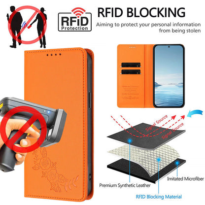 For Xiaomi Poco F8 Ultra 5G / Redmi K90 Pro Max Peony Embossed Magnetic RFID Vegan Leather Phone Case(Orange)