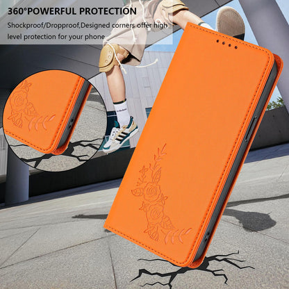 For Xiaomi Poco F8 Ultra 5G / Redmi K90 Pro Max Peony Embossed Magnetic RFID Vegan Leather Phone Case(Orange)