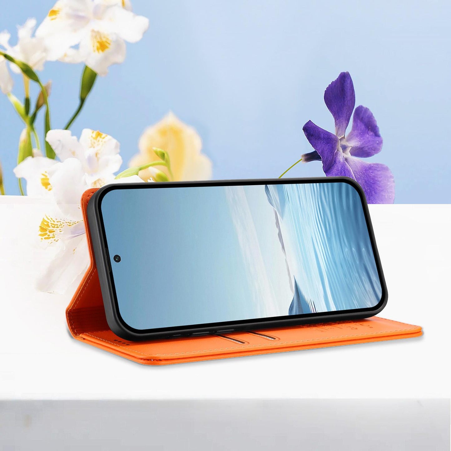 For Xiaomi Poco F8 Ultra 5G / Redmi K90 Pro Max Peony Embossed Magnetic RFID Vegan Leather Phone Case(Orange)