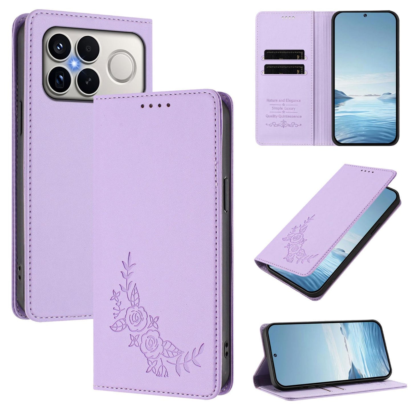 For Xiaomi Poco F8 Ultra 5G / Redmi K90 Pro Max Peony Embossed Magnetic RFID Vegan Leather Phone Case(Light Purple)