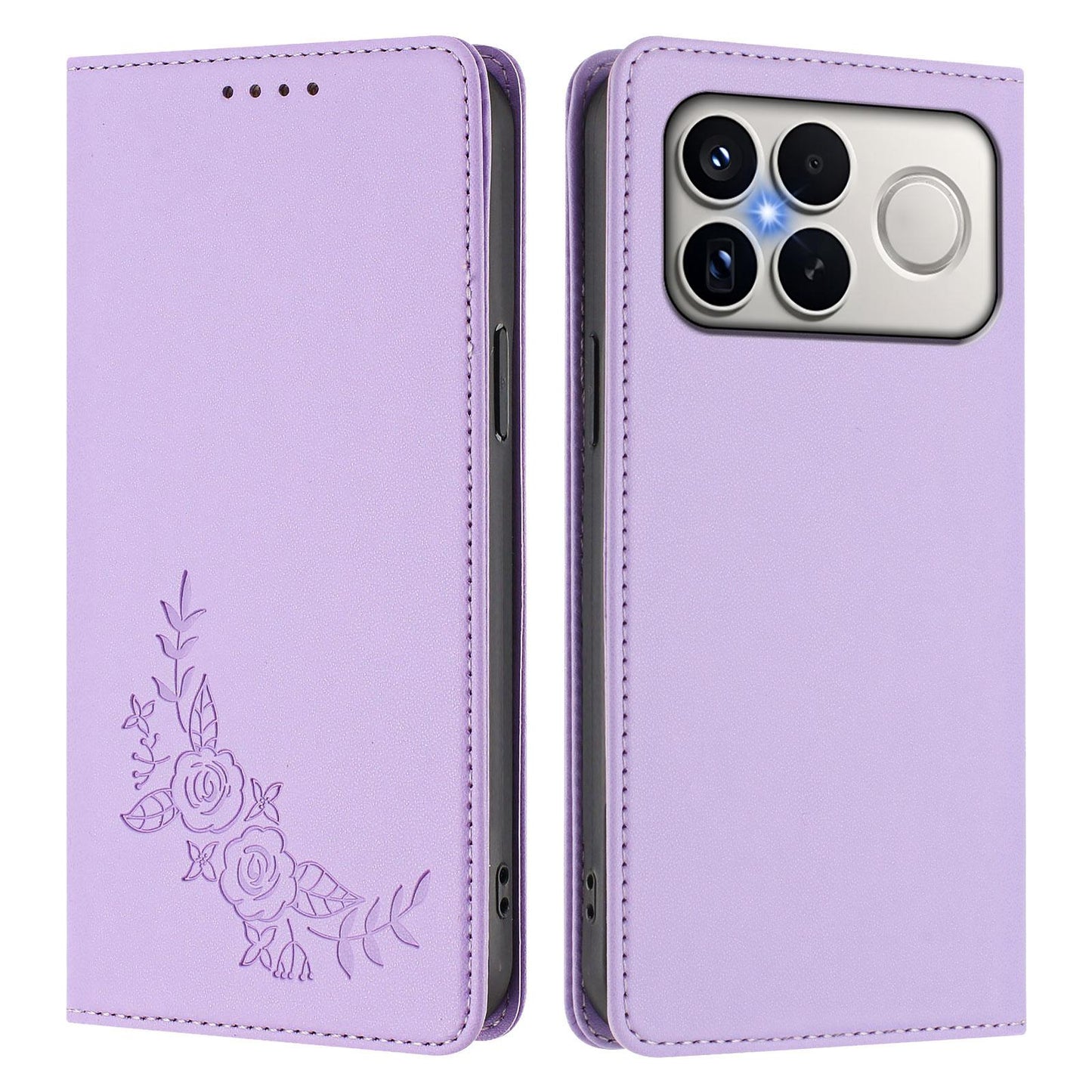 For Xiaomi Poco F8 Ultra 5G / Redmi K90 Pro Max Peony Embossed Magnetic RFID Vegan Leather Phone Case(Light Purple)