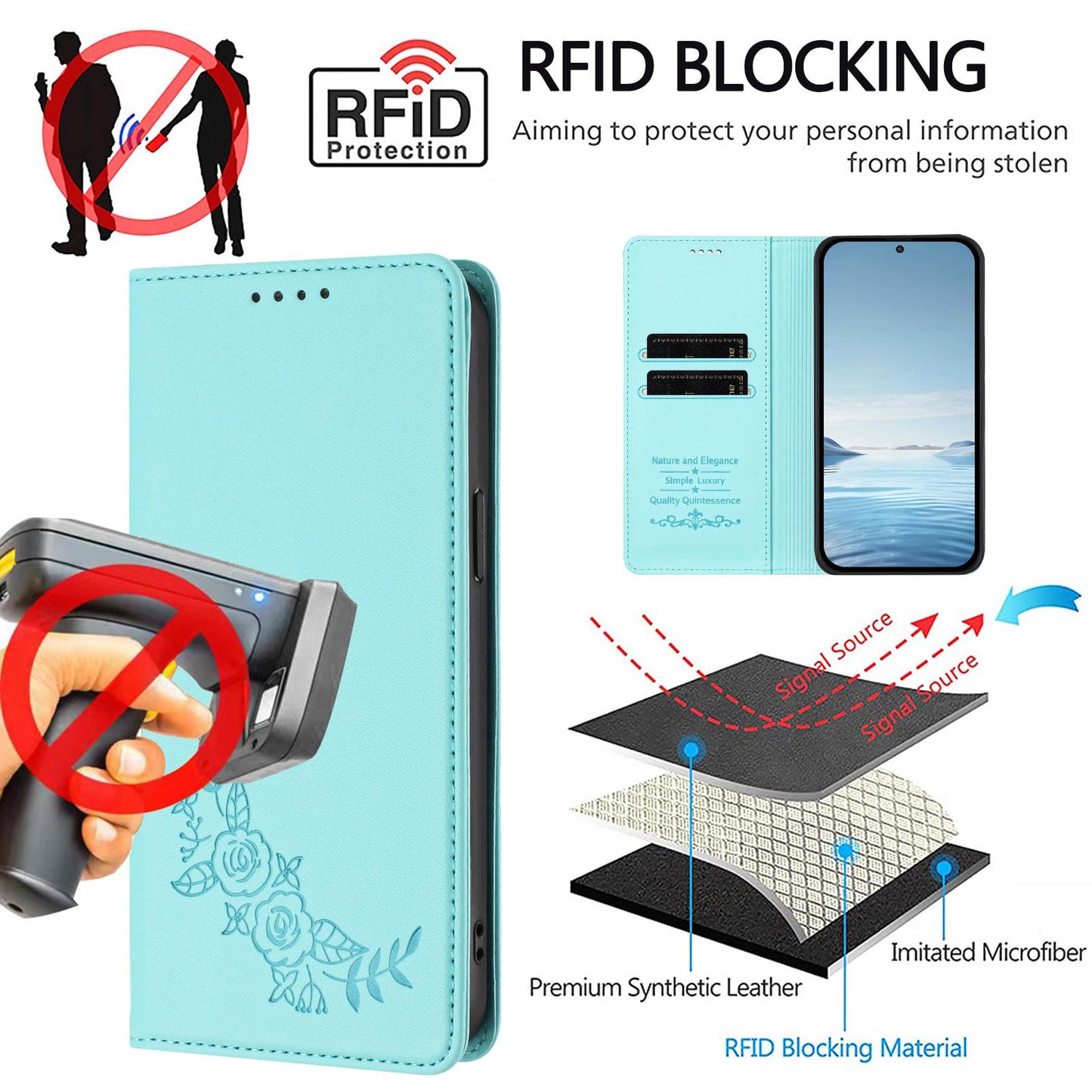 For Xiaomi Poco F8 Ultra 5G / Redmi K90 Pro Max Peony Embossed Magnetic RFID Vegan Leather Phone Case(Mint Green)