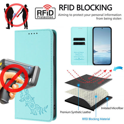 For Xiaomi Poco F8 Ultra 5G / Redmi K90 Pro Max Peony Embossed Magnetic RFID Vegan Leather Phone Case(Mint Green)
