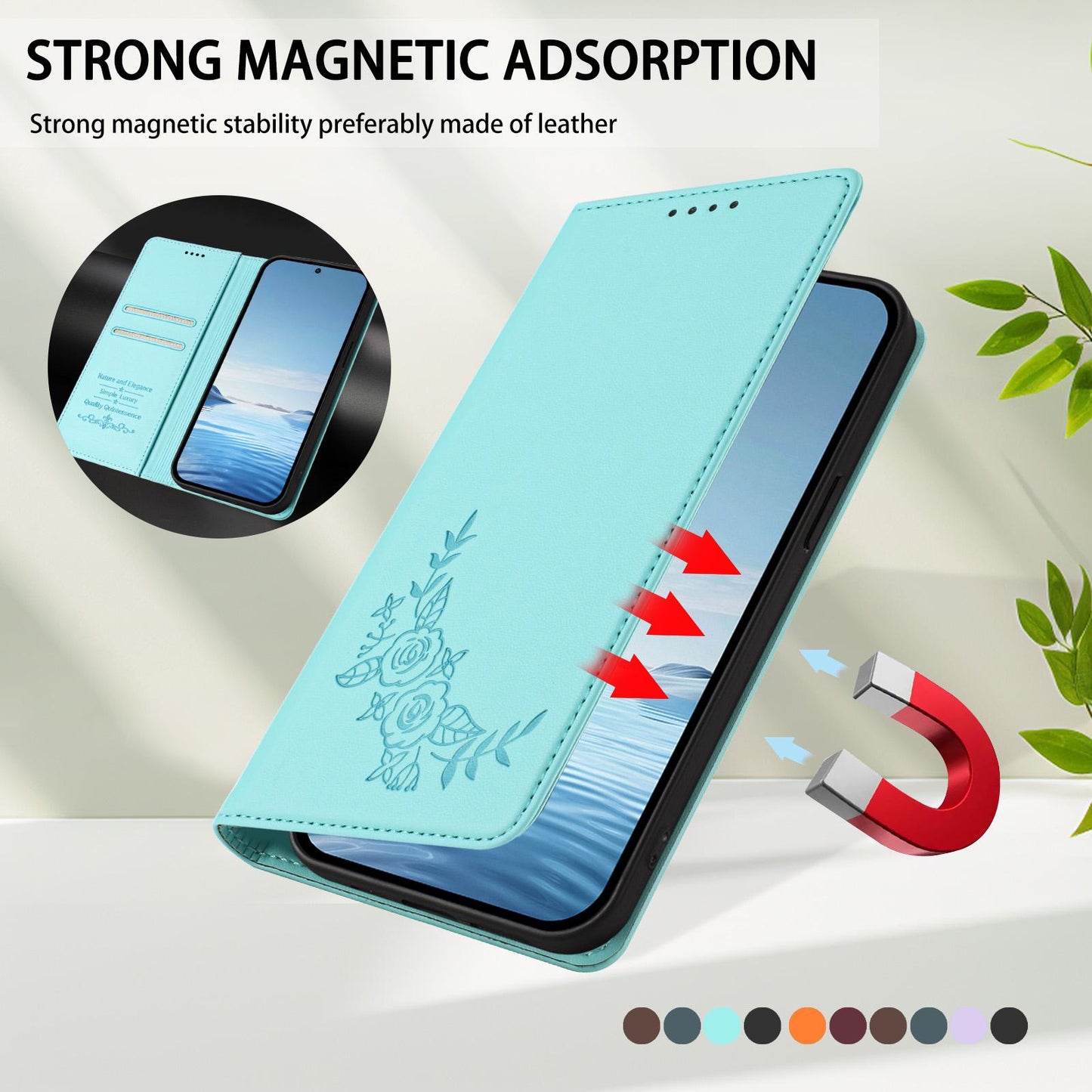 For Xiaomi Poco F8 Ultra 5G / Redmi K90 Pro Max Peony Embossed Magnetic RFID Vegan Leather Phone Case(Mint Green)