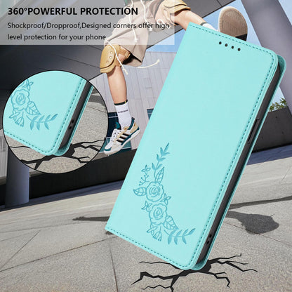 For Xiaomi Poco F8 Ultra 5G / Redmi K90 Pro Max Peony Embossed Magnetic RFID Vegan Leather Phone Case(Mint Green)