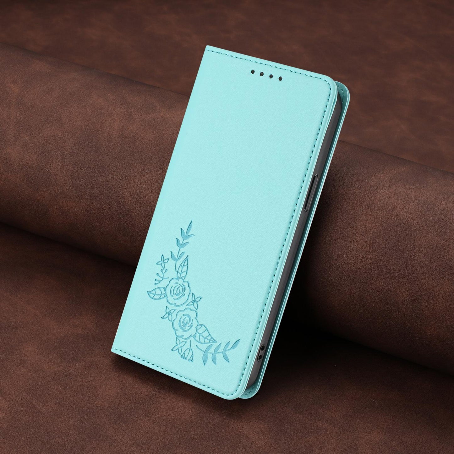 For Xiaomi Poco F8 Ultra 5G / Redmi K90 Pro Max Peony Embossed Magnetic RFID Vegan Leather Phone Case(Mint Green)