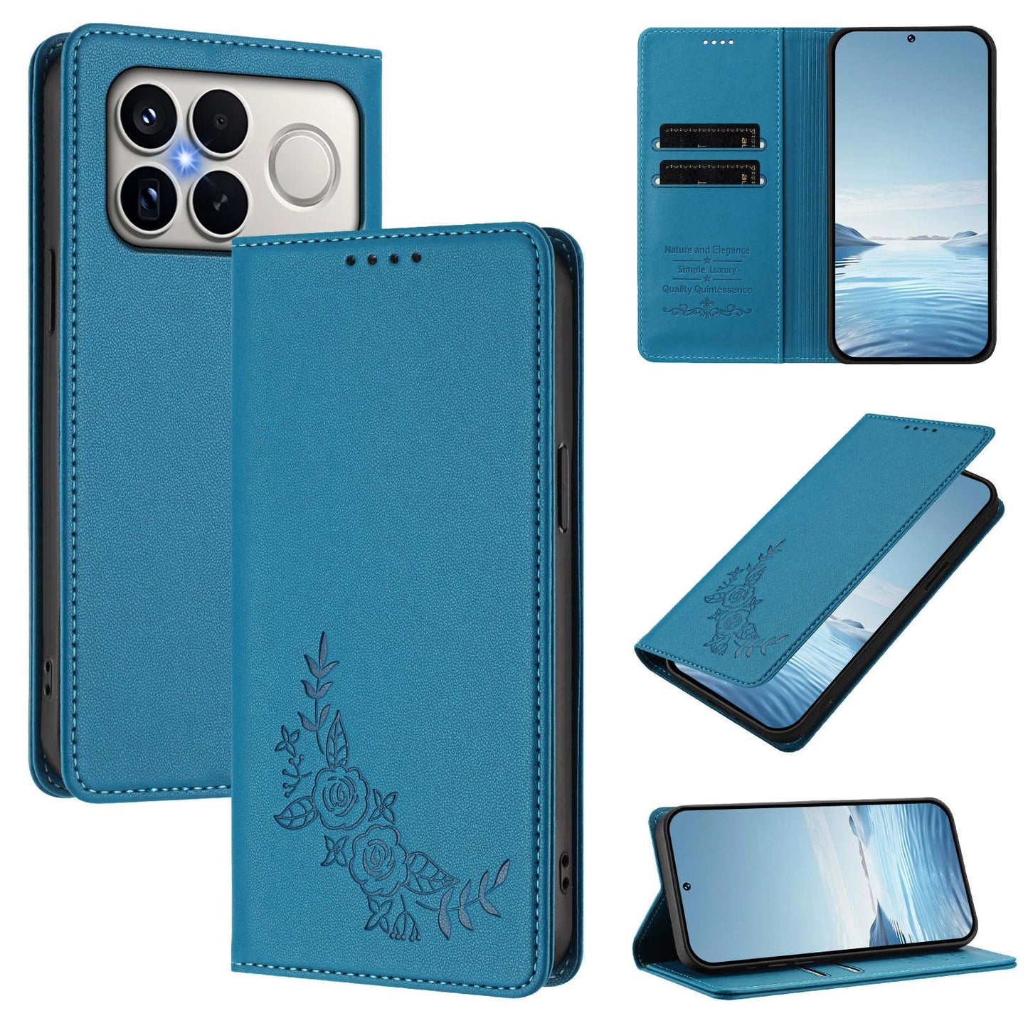 For Xiaomi Poco F8 Ultra 5G / Redmi K90 Pro Max Peony Embossed Magnetic RFID Vegan Leather Phone Case(Lake Blue)