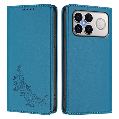 For Xiaomi Poco F8 Ultra 5G / Redmi K90 Pro Max Peony Embossed Magnetic RFID Vegan Leather Phone Case(Lake Blue)