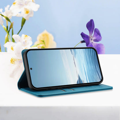 For Xiaomi Poco F8 Ultra 5G / Redmi K90 Pro Max Peony Embossed Magnetic RFID Vegan Leather Phone Case(Lake Blue)