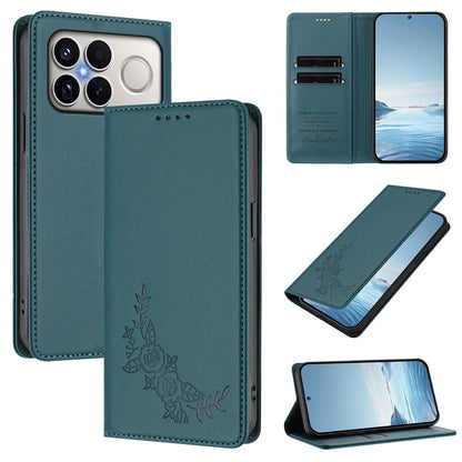 For Xiaomi Poco F8 Ultra 5G / Redmi K90 Pro Max Peony Embossed Magnetic RFID Vegan Leather Phone Case(Peacock Green)