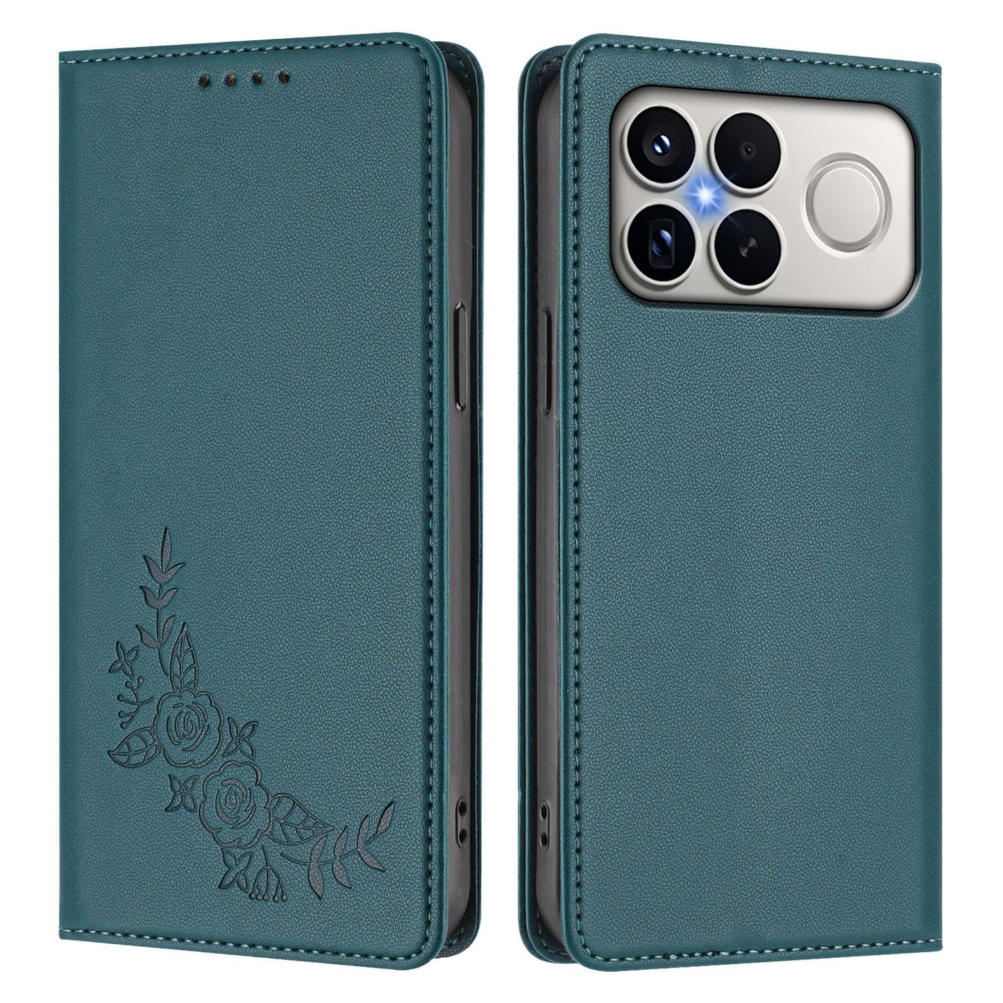 For Xiaomi Poco F8 Ultra 5G / Redmi K90 Pro Max Peony Embossed Magnetic RFID Vegan Leather Phone Case(Peacock Green)