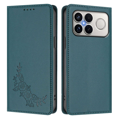 For Xiaomi Poco F8 Ultra 5G / Redmi K90 Pro Max Peony Embossed Magnetic RFID Vegan Leather Phone Case(Peacock Green)