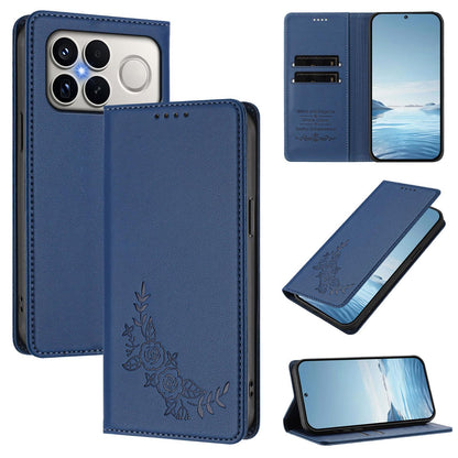 For Xiaomi Poco F8 Ultra 5G / Redmi K90 Pro Max Peony Embossed Magnetic RFID Vegan Leather Phone Case(Dark Blue)