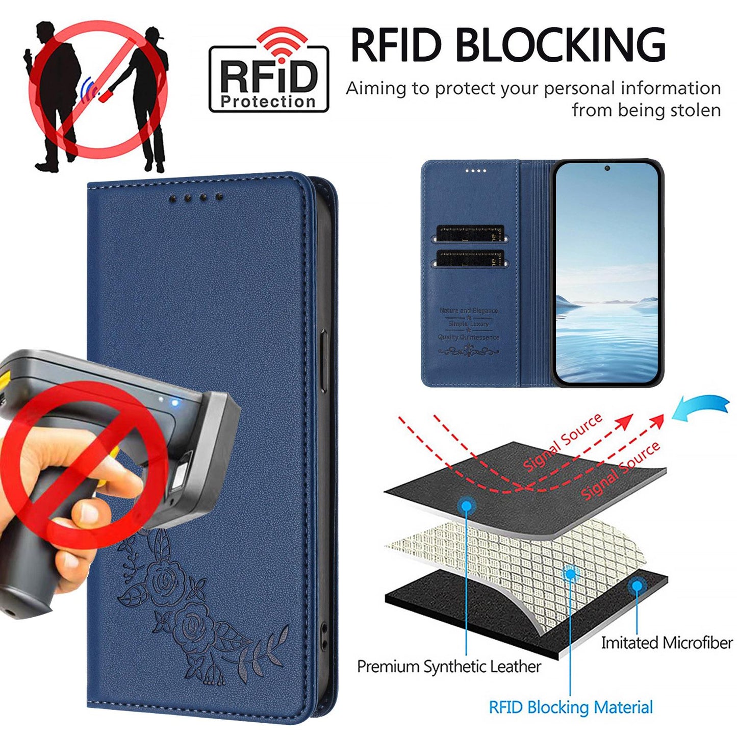 For Xiaomi Poco F8 Ultra 5G / Redmi K90 Pro Max Peony Embossed Magnetic RFID Vegan Leather Phone Case(Dark Blue)