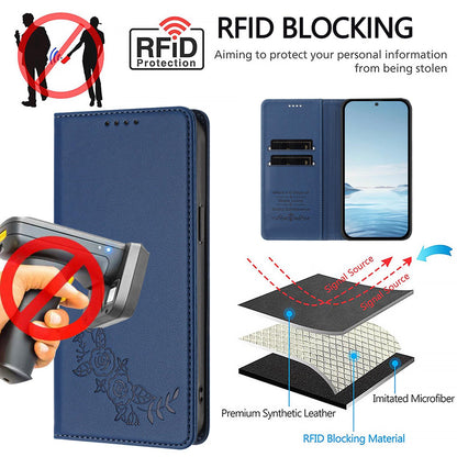 For Xiaomi Poco F8 Ultra 5G / Redmi K90 Pro Max Peony Embossed Magnetic RFID Vegan Leather Phone Case(Dark Blue)