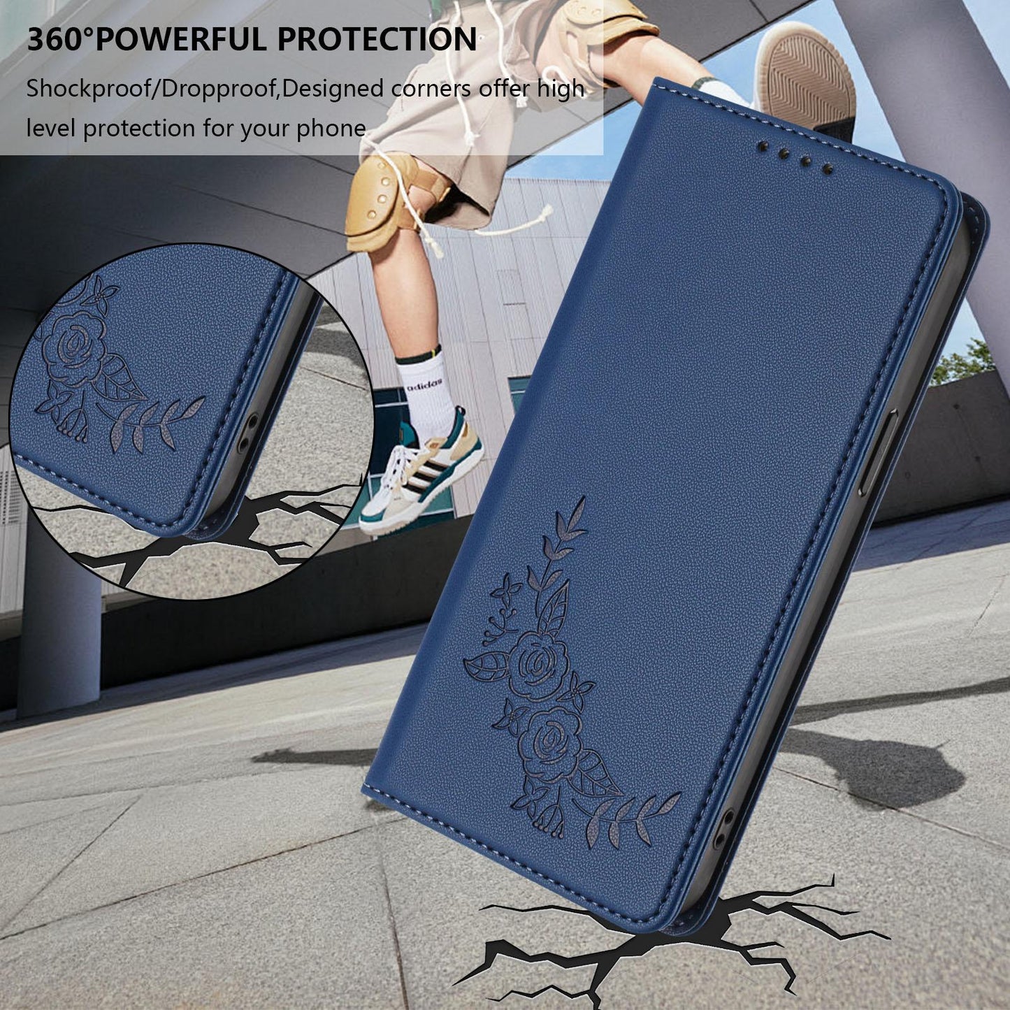 For Xiaomi Poco F8 Ultra 5G / Redmi K90 Pro Max Peony Embossed Magnetic RFID Vegan Leather Phone Case(Dark Blue)