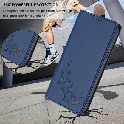 For Xiaomi Poco F8 Ultra 5G / Redmi K90 Pro Max Peony Embossed Magnetic RFID Vegan Leather Phone Case(Dark Blue)