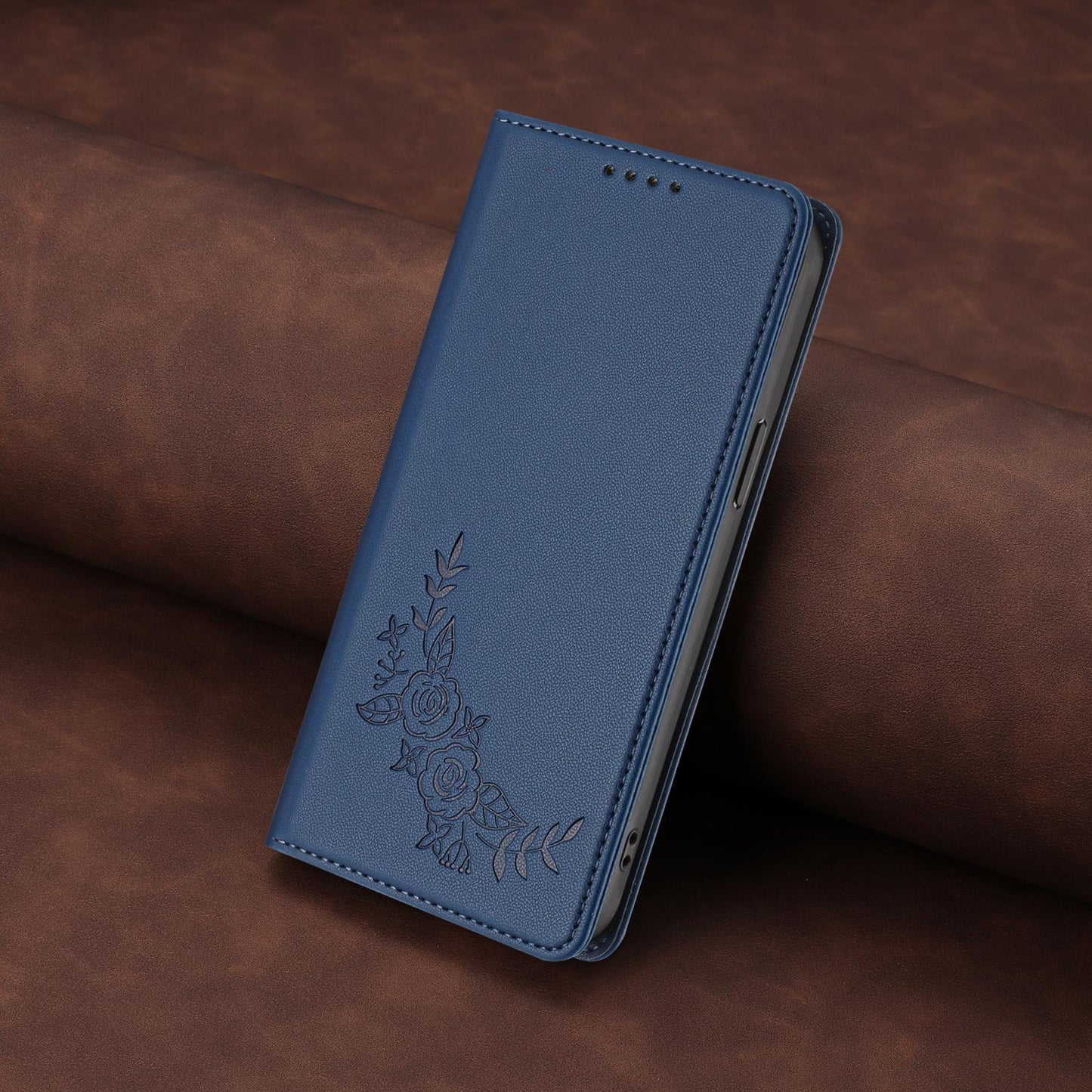 For Xiaomi Poco F8 Ultra 5G / Redmi K90 Pro Max Peony Embossed Magnetic RFID Vegan Leather Phone Case(Dark Blue)