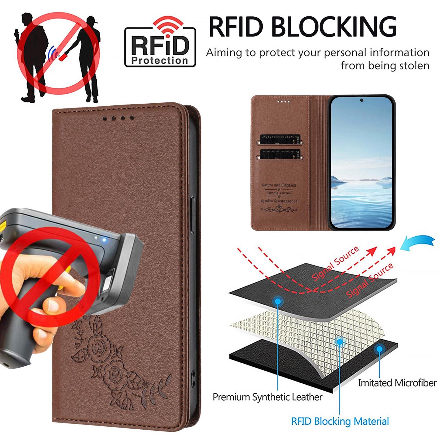 For Xiaomi Poco F8 Ultra 5G / Redmi K90 Pro Max Peony Embossed Magnetic RFID Vegan Leather Phone Case(Brown)
