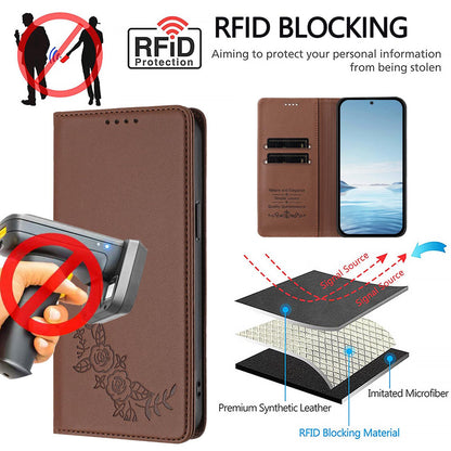 For Xiaomi Poco F8 Ultra 5G / Redmi K90 Pro Max Peony Embossed Magnetic RFID Vegan Leather Phone Case(Brown)