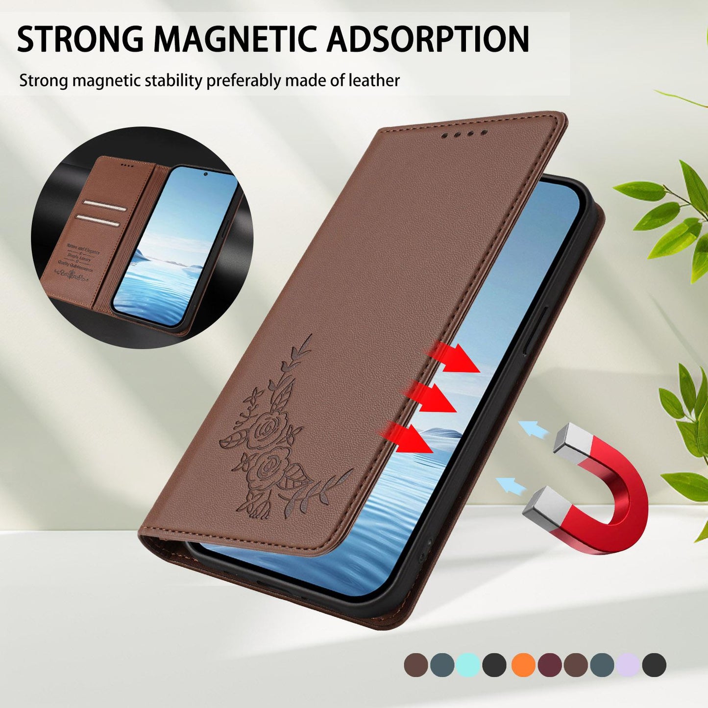 For Xiaomi Poco F8 Ultra 5G / Redmi K90 Pro Max Peony Embossed Magnetic RFID Vegan Leather Phone Case(Brown)