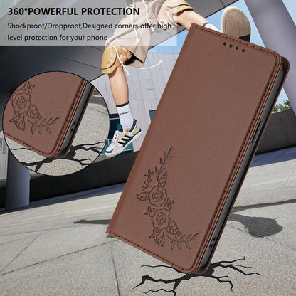 For Xiaomi Poco F8 Ultra 5G / Redmi K90 Pro Max Peony Embossed Magnetic RFID Vegan Leather Phone Case(Brown)