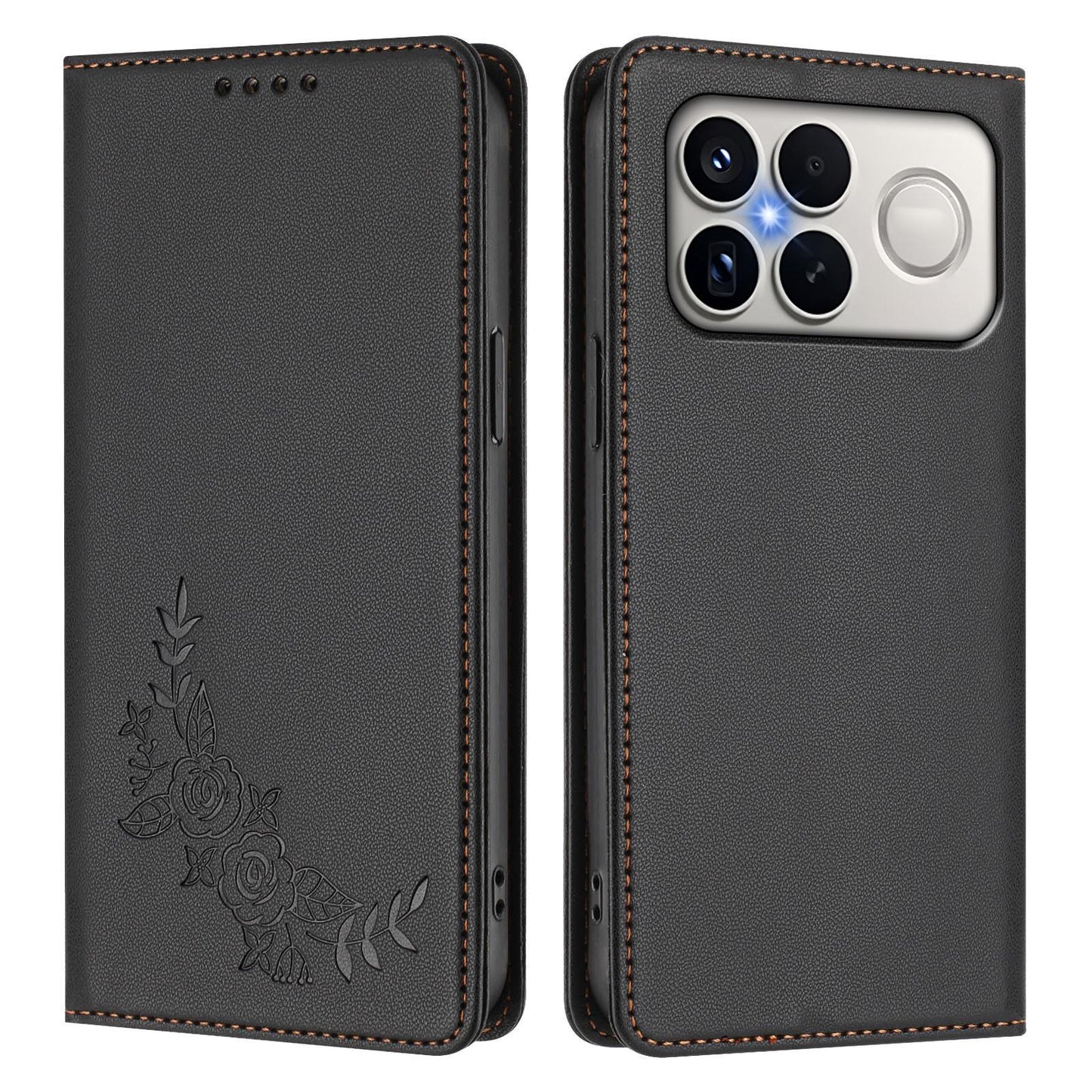 For Xiaomi Poco F8 Ultra 5G / Redmi K90 Pro Max Peony Embossed Magnetic RFID Vegan Leather Phone Case(Black)