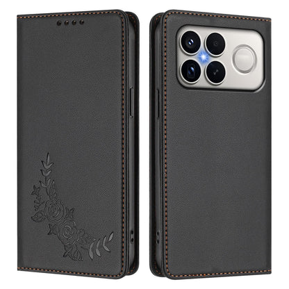 For Xiaomi Poco F8 Ultra 5G / Redmi K90 Pro Max Peony Embossed Magnetic RFID Vegan Leather Phone Case(Black)