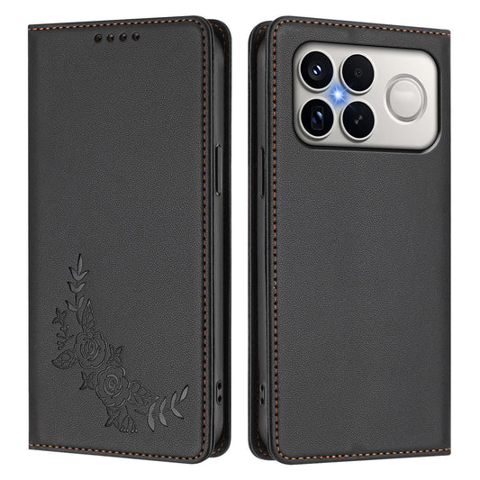 For Xiaomi Poco F8 Ultra 5G / Redmi K90 Pro Max Peony Embossed Magnetic RFID Vegan Leather Phone Case(Black)