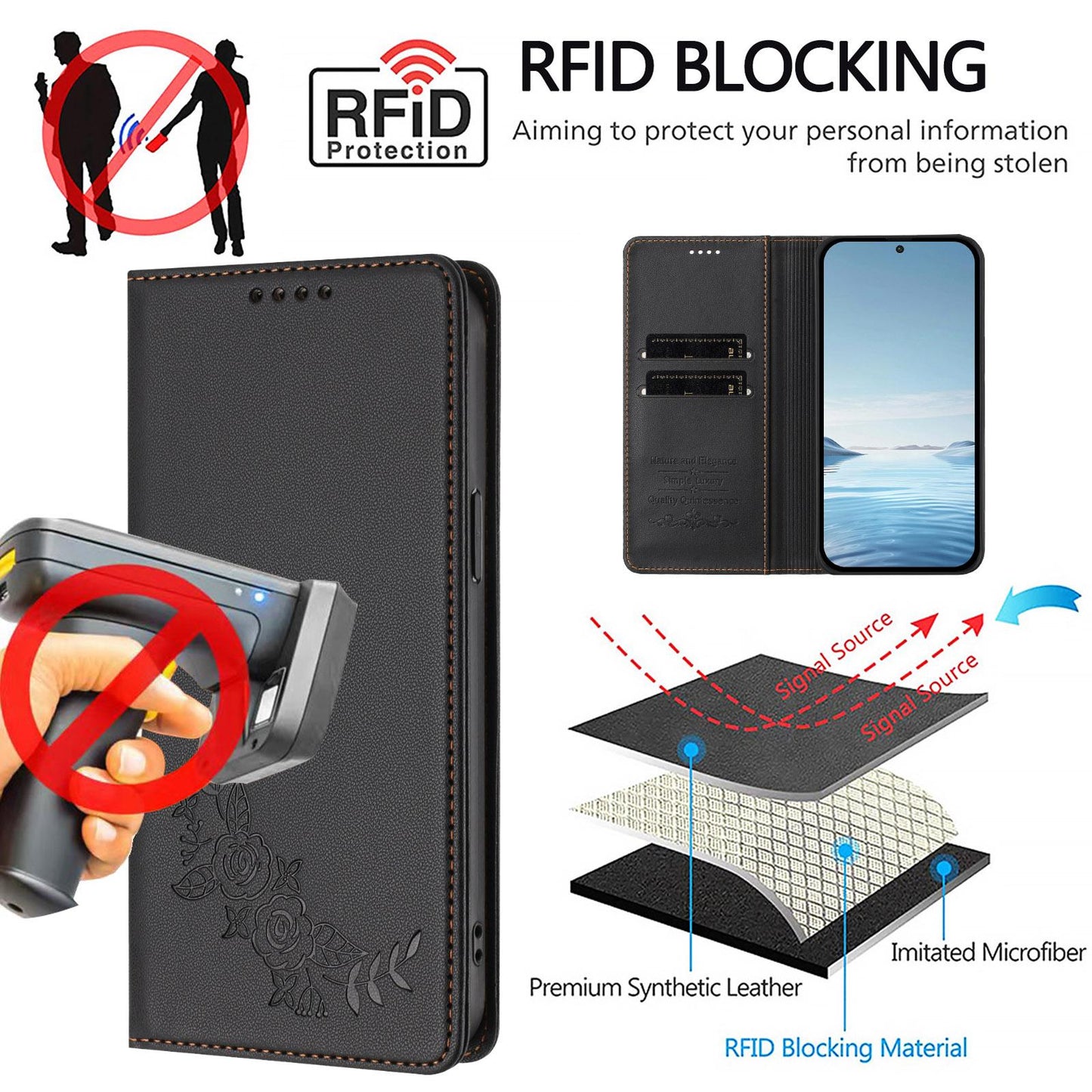 For Xiaomi Poco F8 Ultra 5G / Redmi K90 Pro Max Peony Embossed Magnetic RFID Vegan Leather Phone Case(Black)