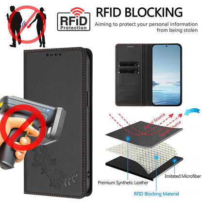 For Xiaomi Poco F8 Ultra 5G / Redmi K90 Pro Max Peony Embossed Magnetic RFID Vegan Leather Phone Case(Black)