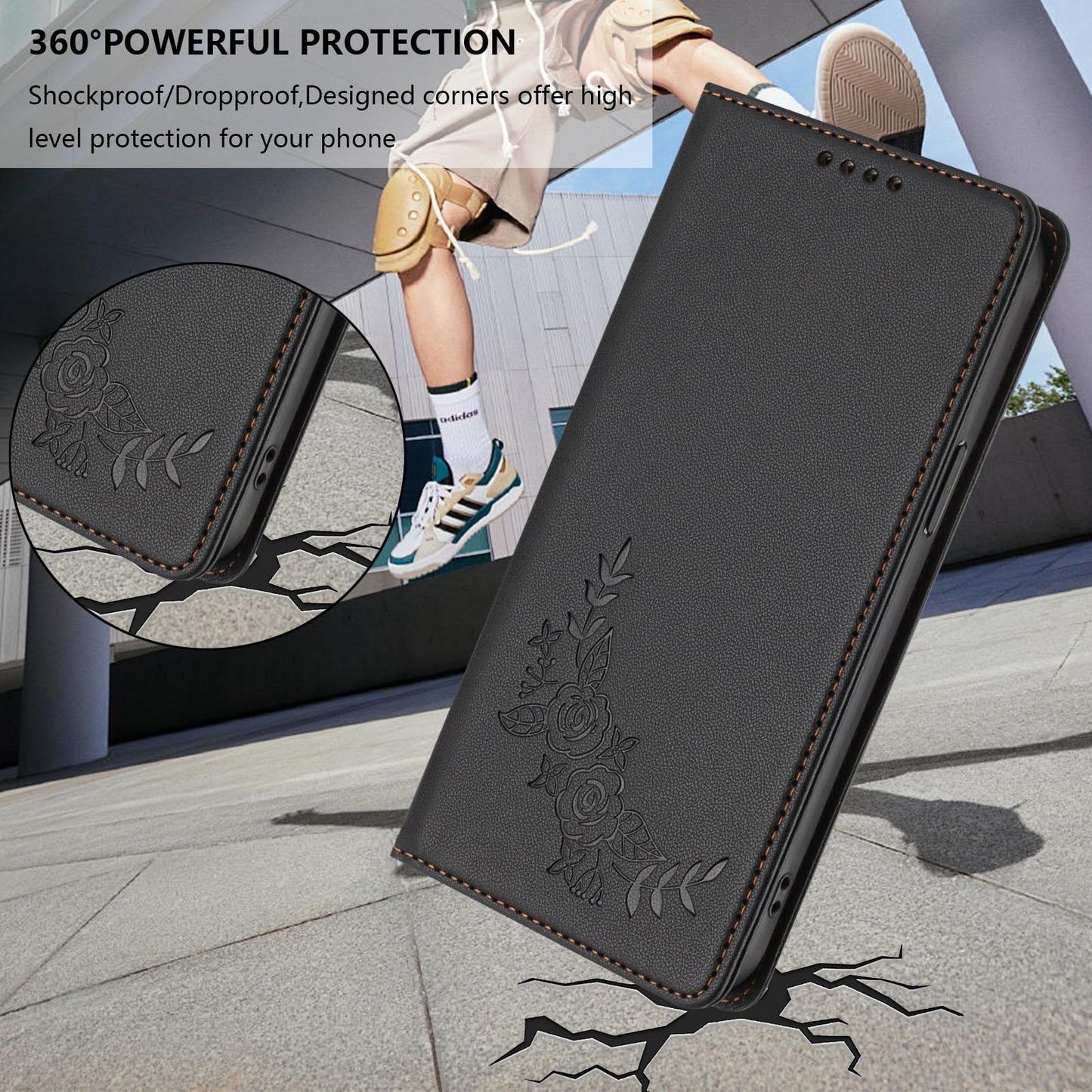 For Xiaomi Poco F8 Ultra 5G / Redmi K90 Pro Max Peony Embossed Magnetic RFID Vegan Leather Phone Case(Black)