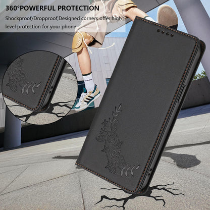 For Xiaomi Poco F8 Ultra 5G / Redmi K90 Pro Max Peony Embossed Magnetic RFID Vegan Leather Phone Case(Black)