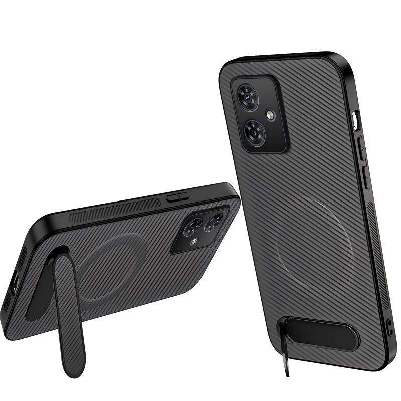 For Motorola Moto G55 5G WANLONFENG Kickstand Carbon Fiber Texture Magnetic Phone Case - Grey - EDA009298516B