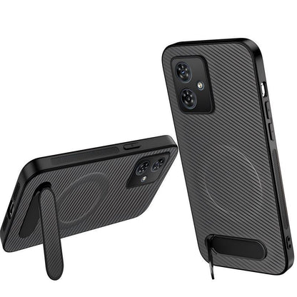 For Motorola Moto G55 5G WANLONFENG Kickstand Carbon Fiber Texture Magnetic Phone Case - Grey - EDA009298516B