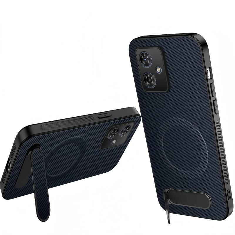 For Motorola Moto G55 5G WANLONFENG Kickstand Carbon Fiber Texture Magnetic Phone Case - Sapphire Blue - EDA009298516C