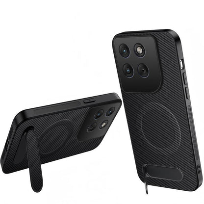 For Motorola Moto G37 Power 5G WANLONFENG Kickstand Carbon Fiber Texture Magnetic Phone Case - Black - EDA009298517A